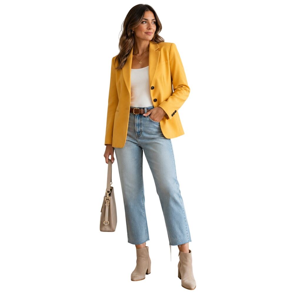 MONDI Vintage Wool Cashmere Blazer Size 38 Mustard Yellow Made in Hungary